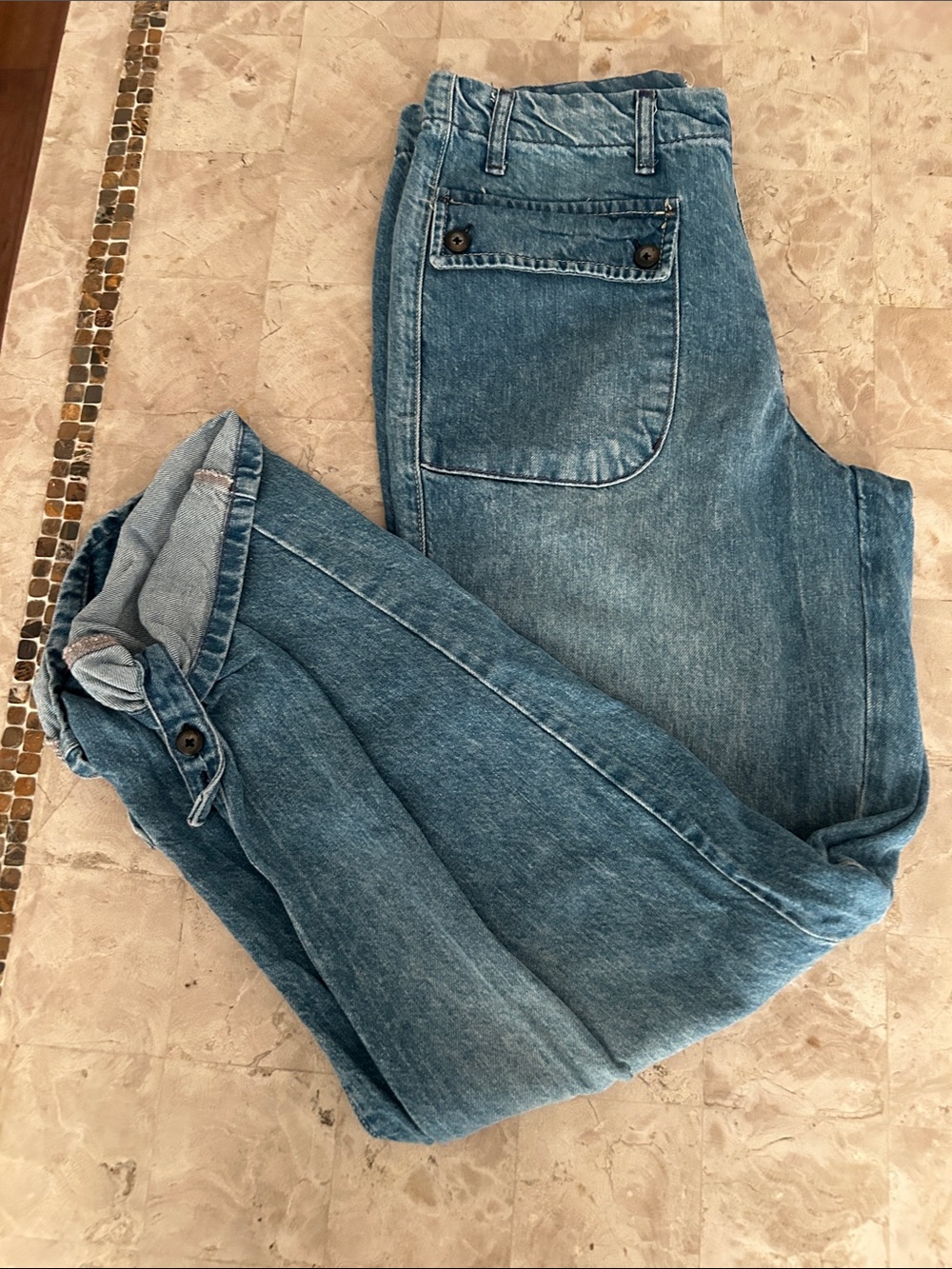 Free People Rory Slim Straight Jeans Seamed Button Pockets Tab Cuff Hems Size 28
